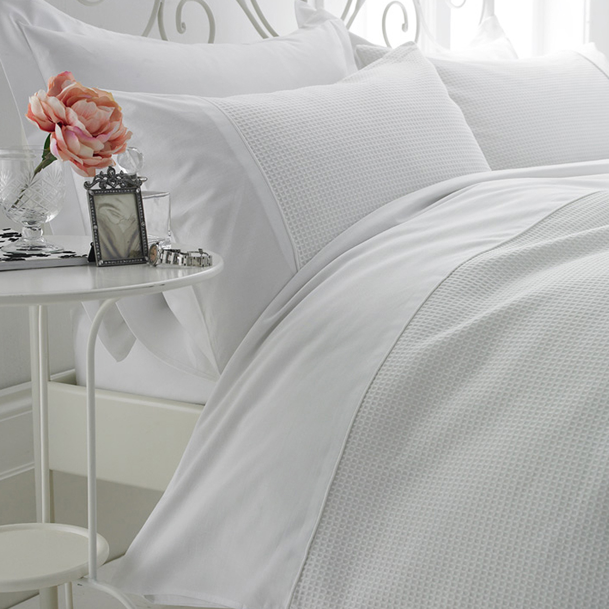 Waffle Luxury White Bed Linen (Image 1) by The French Bedroom Company