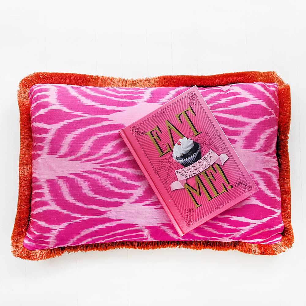 Pink Punch Ikat Silk Cushion